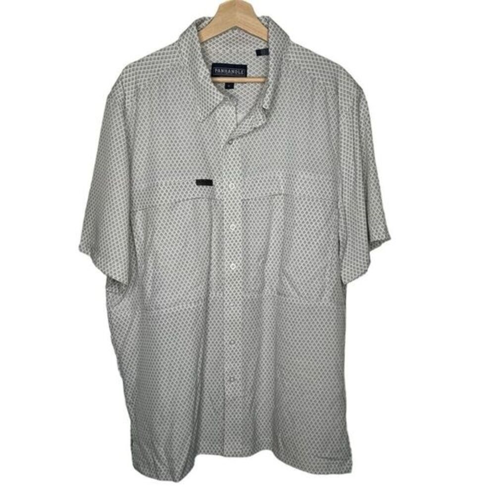 Panhandle Performance white Geometric pattern‎ men’s polo size Large
